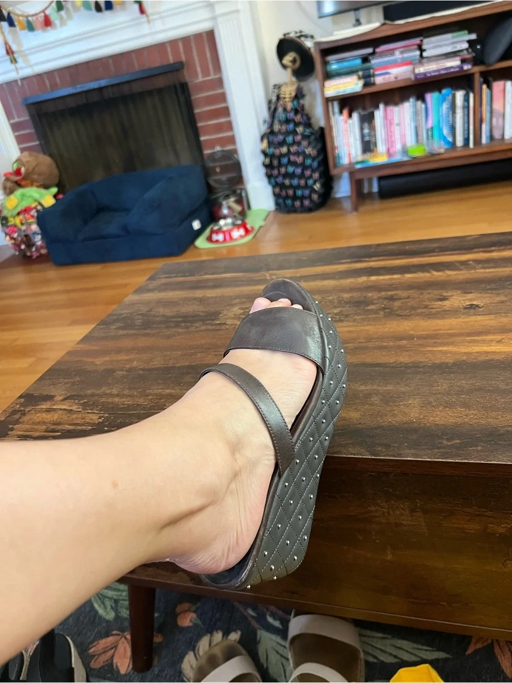 Women’s Studded Slingback Wedge platforms in Dark Brown with Silver studs size 8